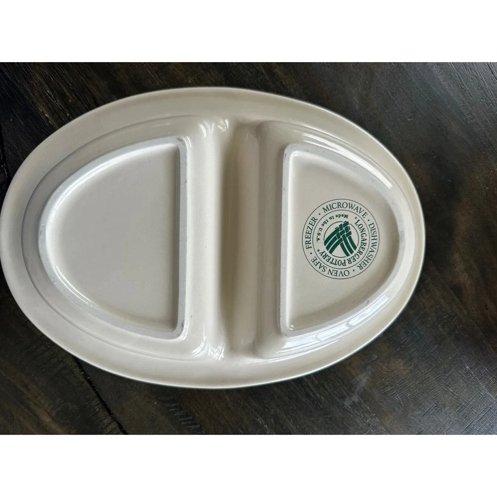 Longaberger‎ HERITAGE GREEN Divided Serving Bowl Dish USA  EUC